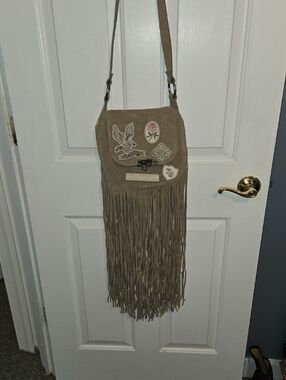 Spell And The Gypsy Fringe Suede Crossbody Bag in Taupe